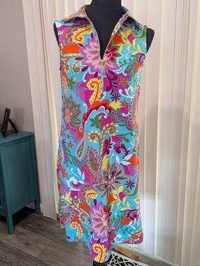 Pappagallo Flower Power Zip Front Shift Dress